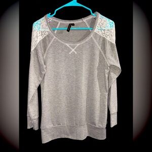 Gray Lace Shoulder Women's Top
